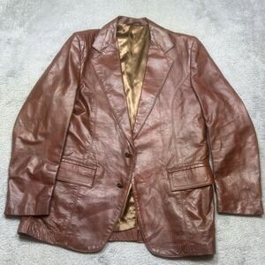 Vintage Grais Blazer Men's 44R Regular Brown Nappa‎ Leather Angel Skin USA 70s